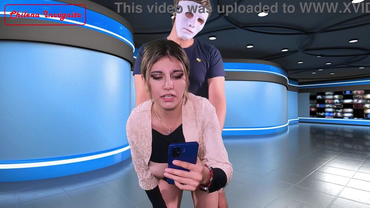 Amazing cumshot facial on Latina reporter's face during doggystyle sex porn video